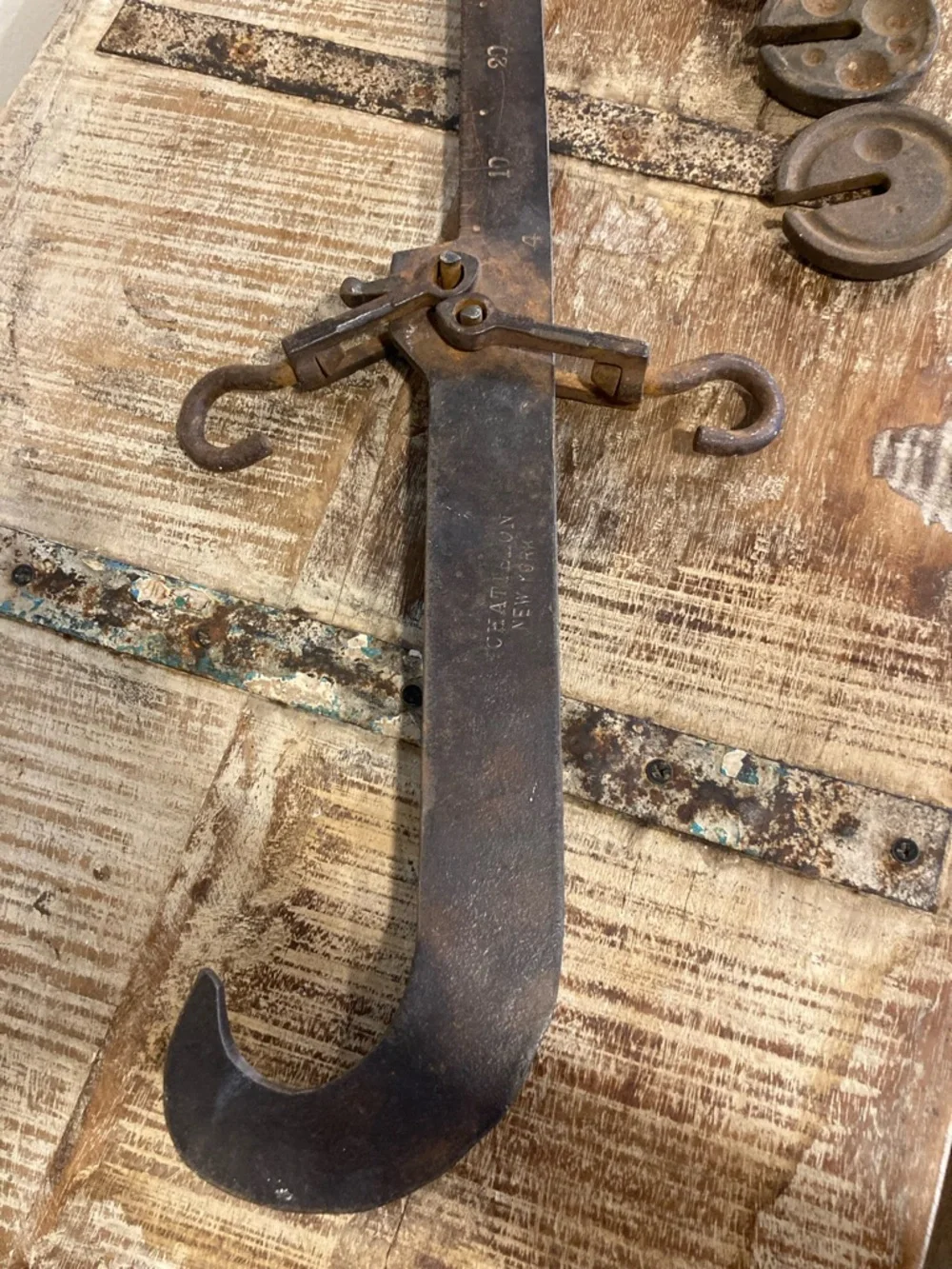 Antique Chatillon 100 lb Steelyard Scale w/ Weights – Rustic Industrial Decor
